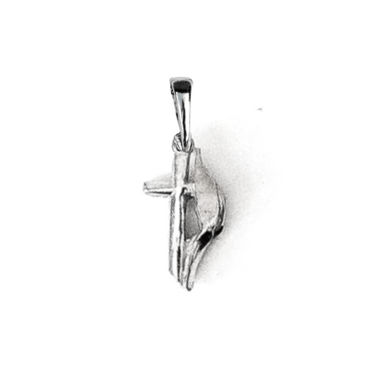 Silver high-heeled shoe pendant on a white background