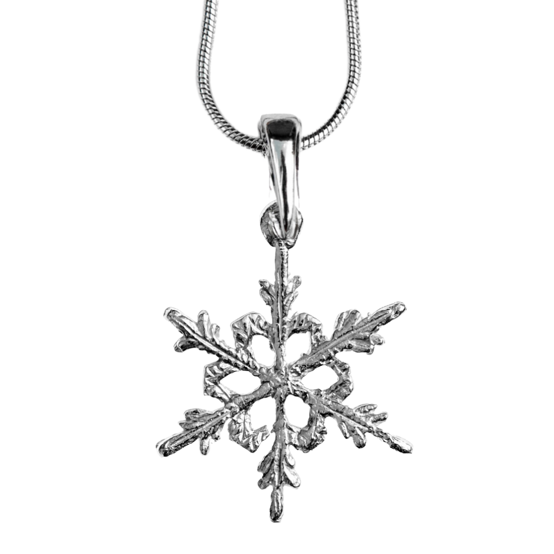 Silver Pewter Metal Real Snowflake Necklace Top Gift Ideas - House of Morgan Pewter