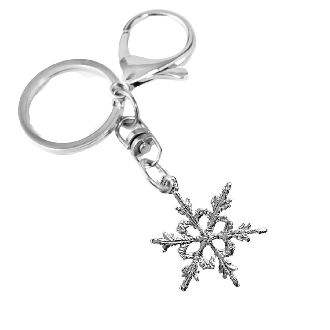 Silver Pewter Metal Real Snowflake Keychain Top Gift Ideas - House of Morgan Pewter