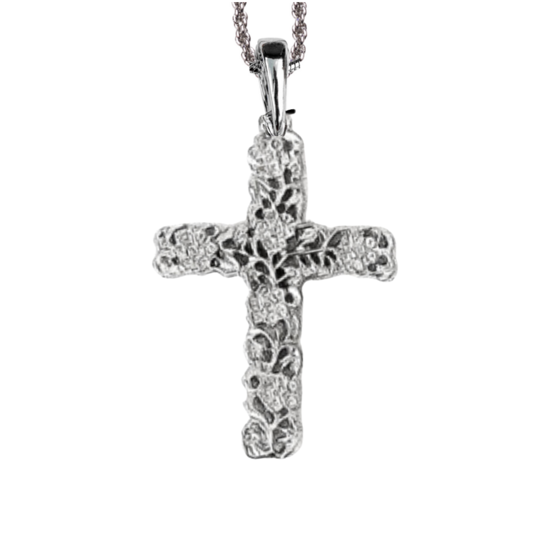 Silver Pewter Metal Olive Blossom Cross Jewelry Necklace Top Gift Ideas - House of Morgan Pewter