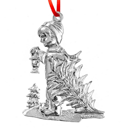 Pewter Boy with Lantern and Christmas Tree Ornament