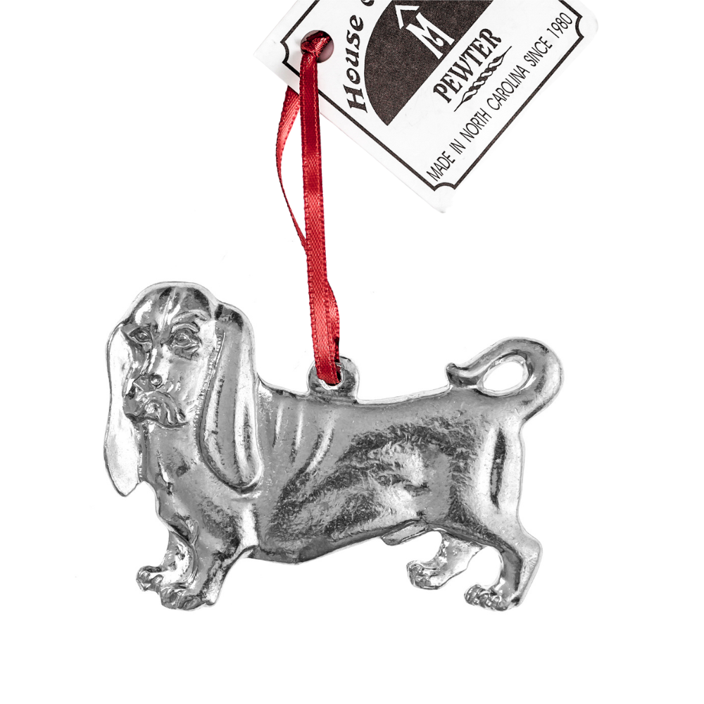 Silver Pewter Metal Basset Hound Ornament Top Gift Ideas - House of Morgan Pewter