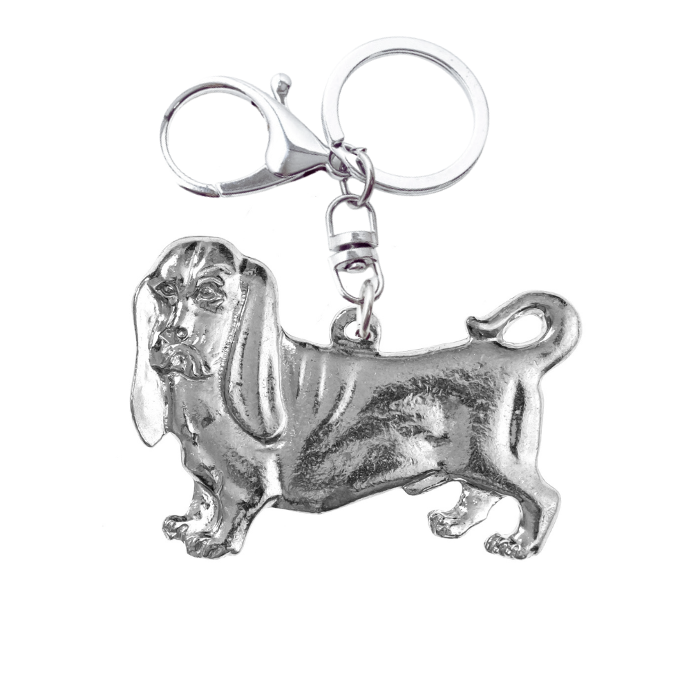 Silver Pewter Metal Basset Hound Key Chain Top Gift Ideas - House of Morgan Pewter