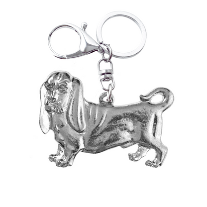 Silver Pewter Metal Basset Hound Key Chain Top Gift Ideas - House of Morgan Pewter