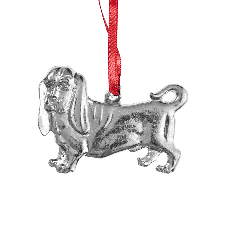 Silver Pewter Metal Basset Hound Ornament Top Gift Ideas - House of Morgan Pewter