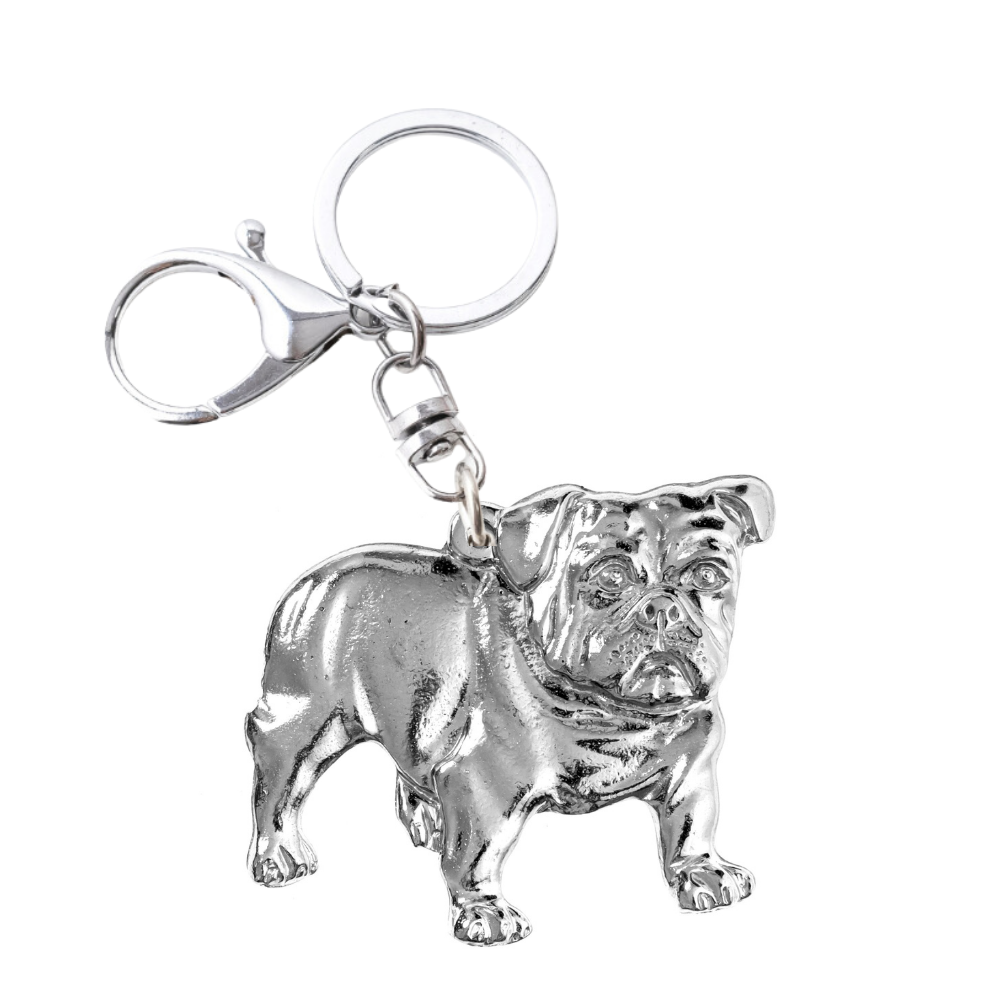 Silver Pewter Metal Bulldog Keychain Ring Top Gift Ideas - House of Morgan 