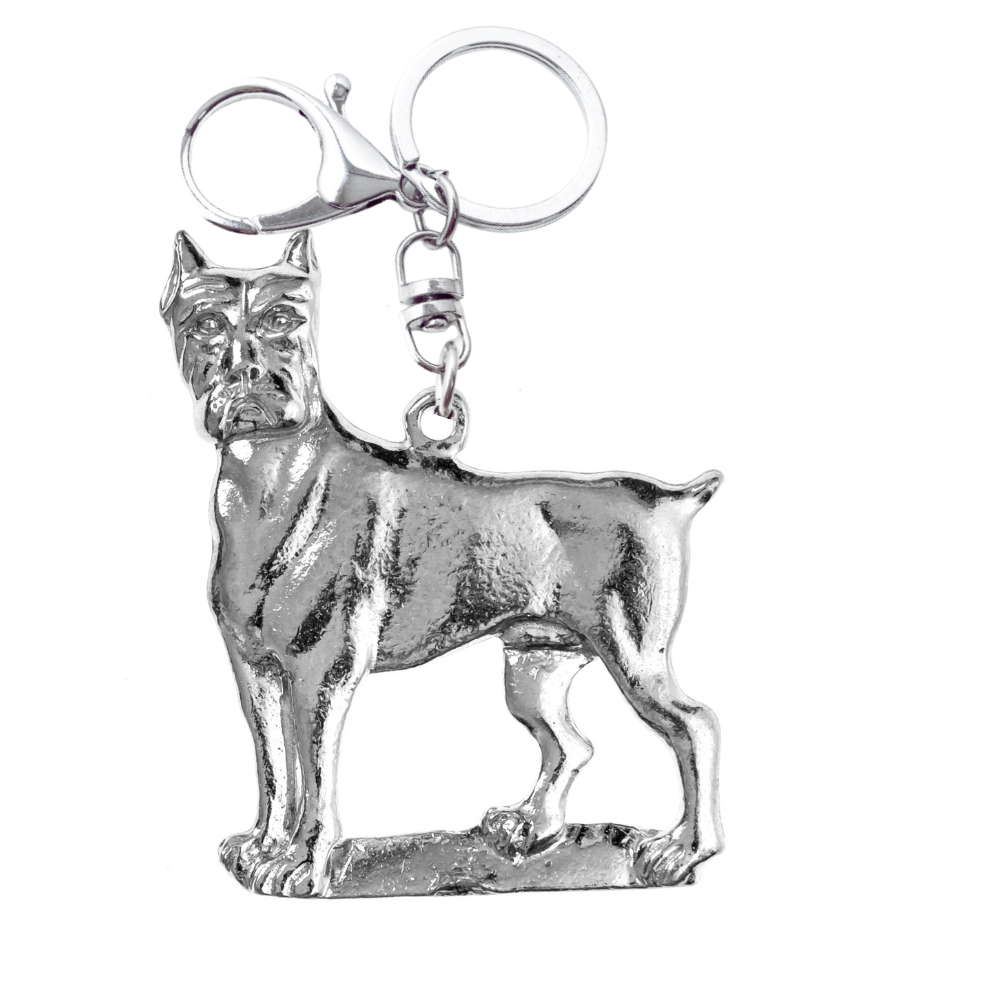 Silver Pewter Metal Boxer Bulldog Key Chain Top Gift Ideas - House of Morgan Pewter
