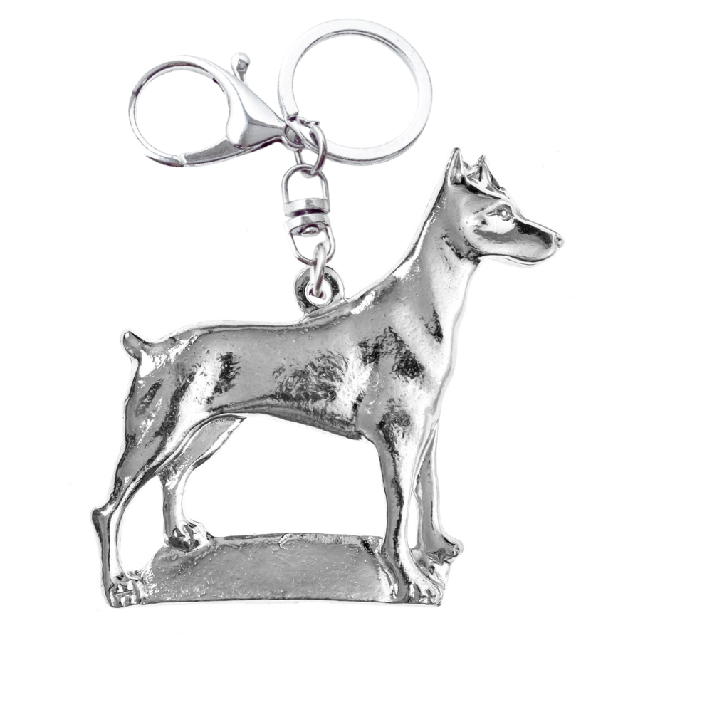 Silver Pewter Metal Doberman Key Chain Top Gift Ideas - House of Morgan Pewter