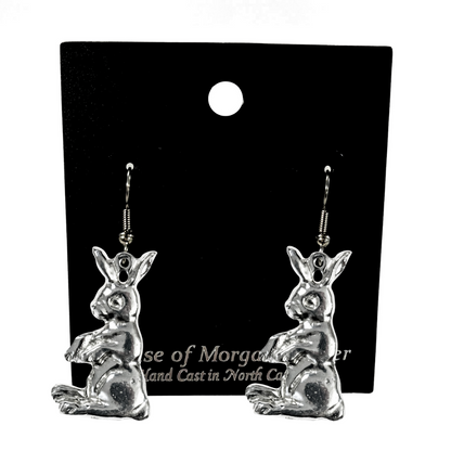 Spring Jewelry - Bunny Pendant Necklaces and Earrings - Handmade Pewter Rabbit Charm Chains