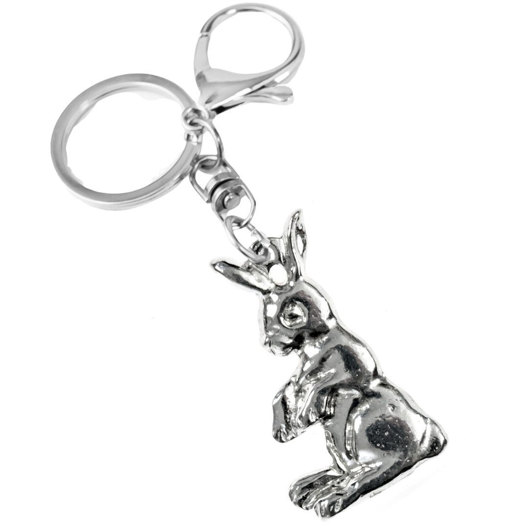 Silver Pewter Metal Rabbit Keychain Top Gift Ideas - House of Morgan Pewter