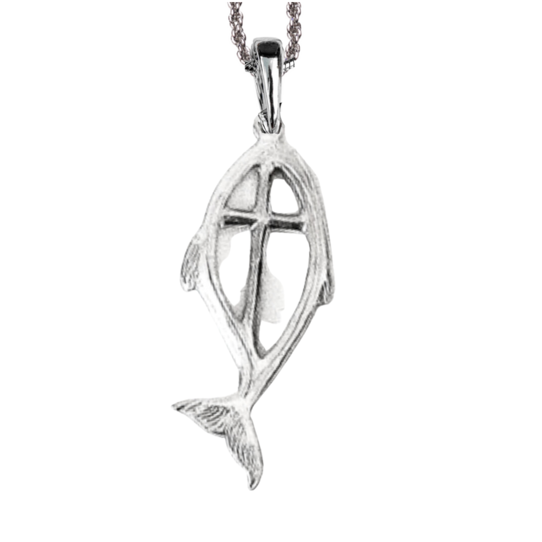 Silver Pewter Metal Fish Cross Necklace Top Gift Ideas - House of Morgan Pewter