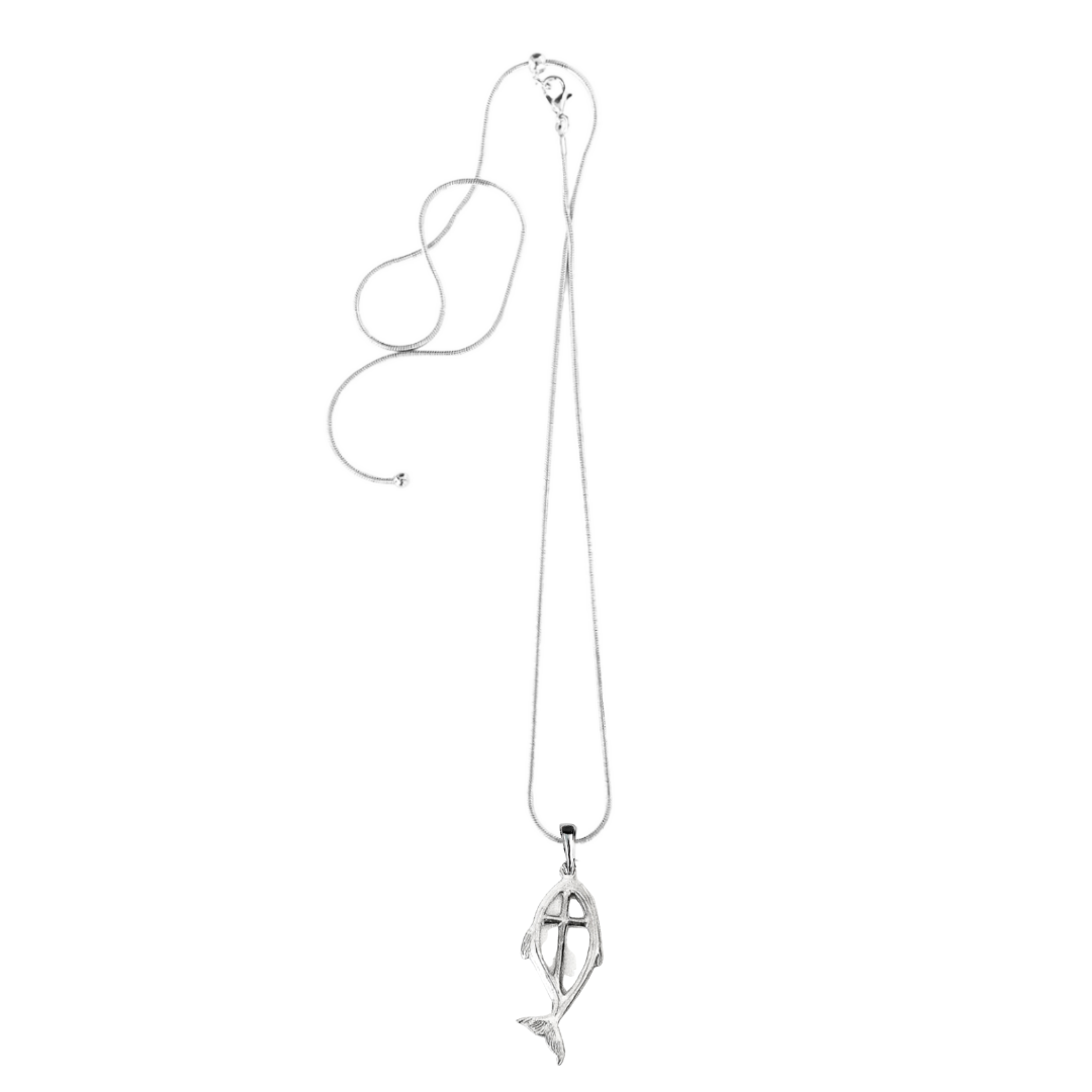 Silver Pewter Metal Fish Cross Necklace Top Gift Ideas - House of Morgan Pewter