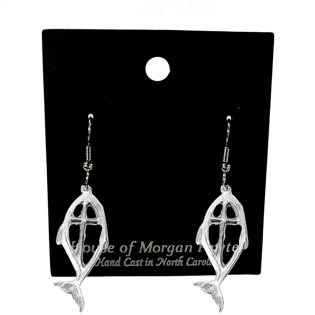 Silver Pewter Metal Fish Cross Earrings Top Gift Ideas - House of Morgan Pewter