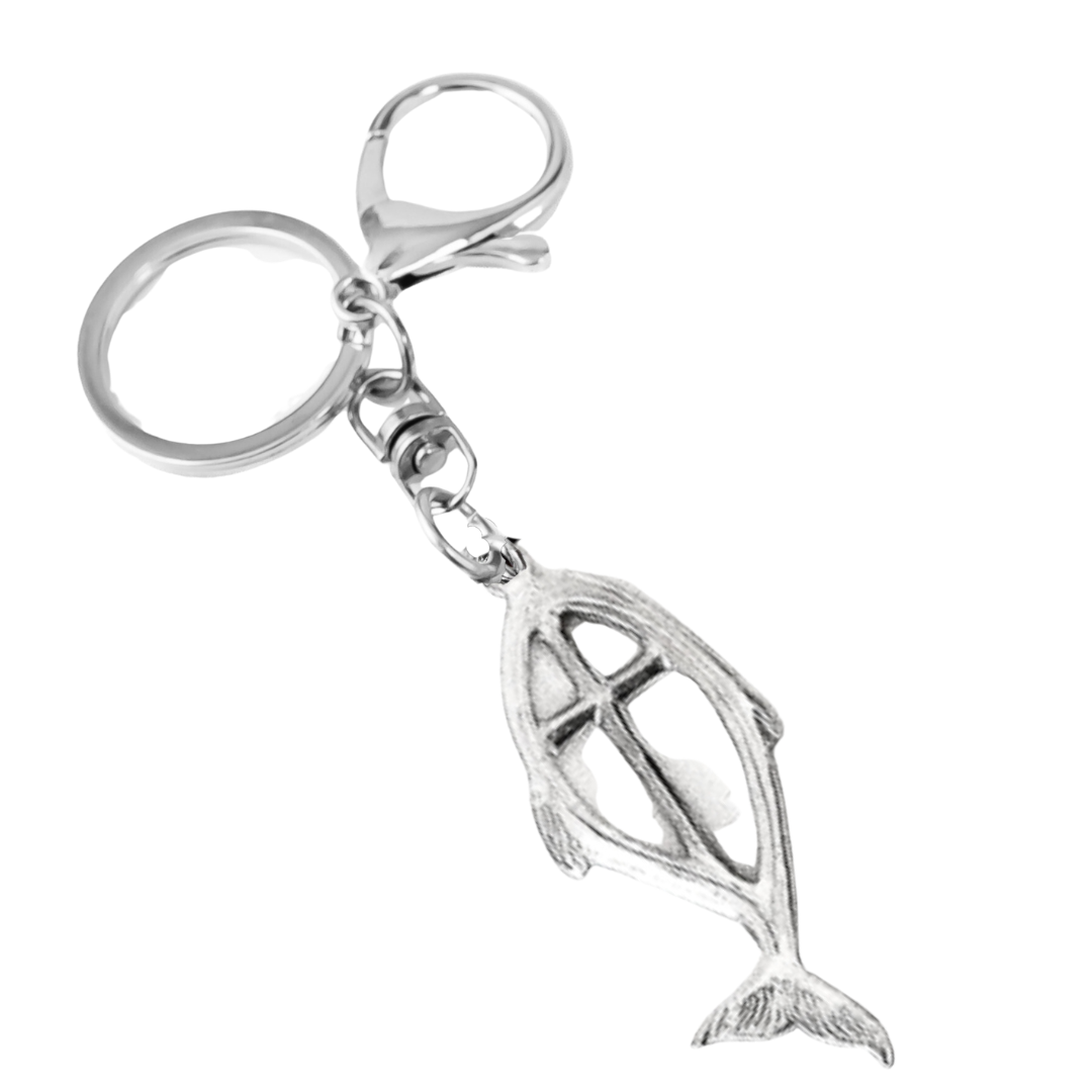Silver Pewter Metal Fish Cross Keychain Top Gift Ideas - House of Morgan Pewter