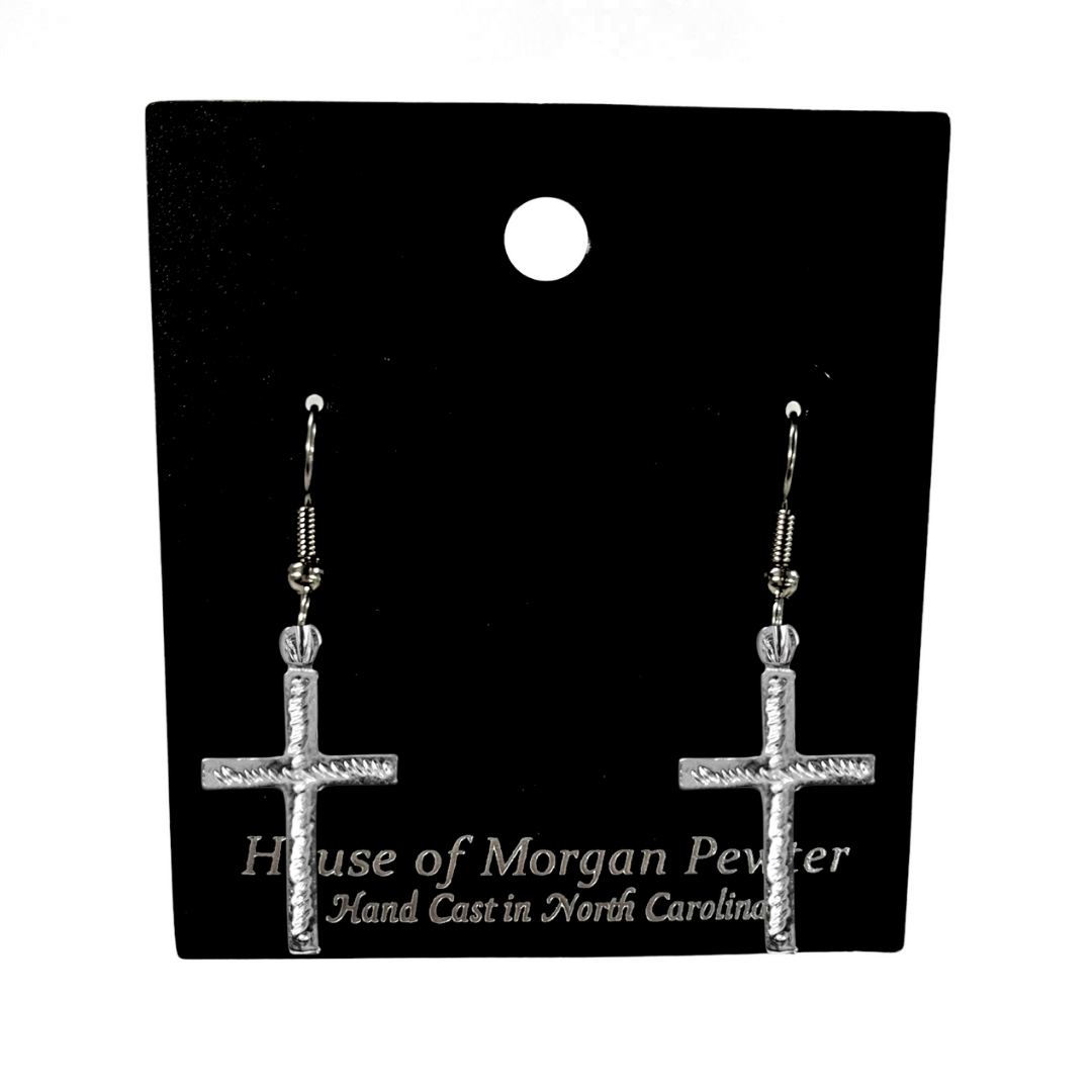 Silver Pewter Metal Small Cross Earrings Top Gift Ideas - House of Morgan Pewter