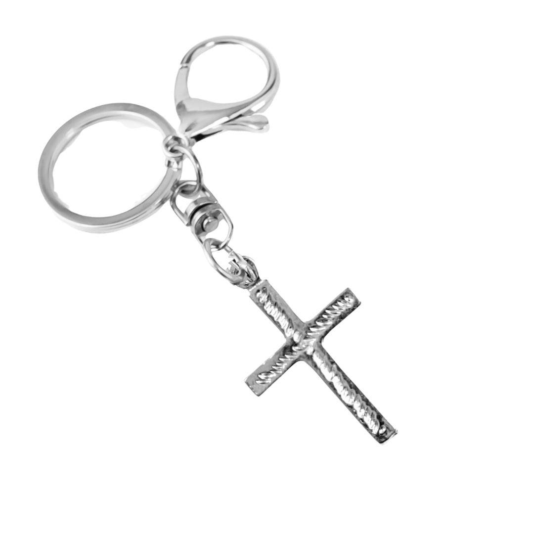 Silver Pewter Metal Small Cross Keychain Top Gift Ideas - House of Morgan Pewter