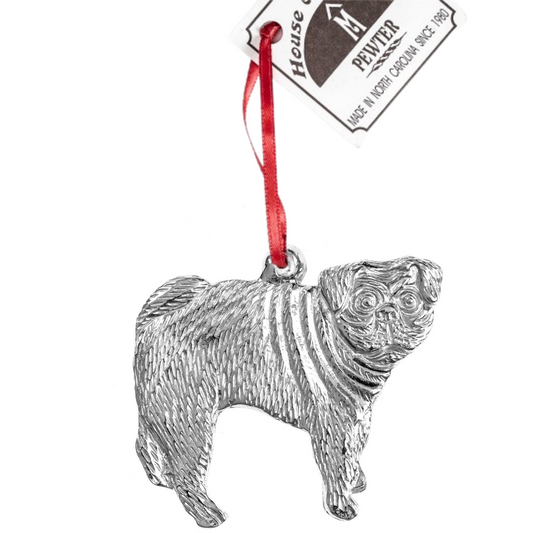 Silver Pewter Metal Pug Ornament Top Gift Ideas - House of Morgan Pewter
