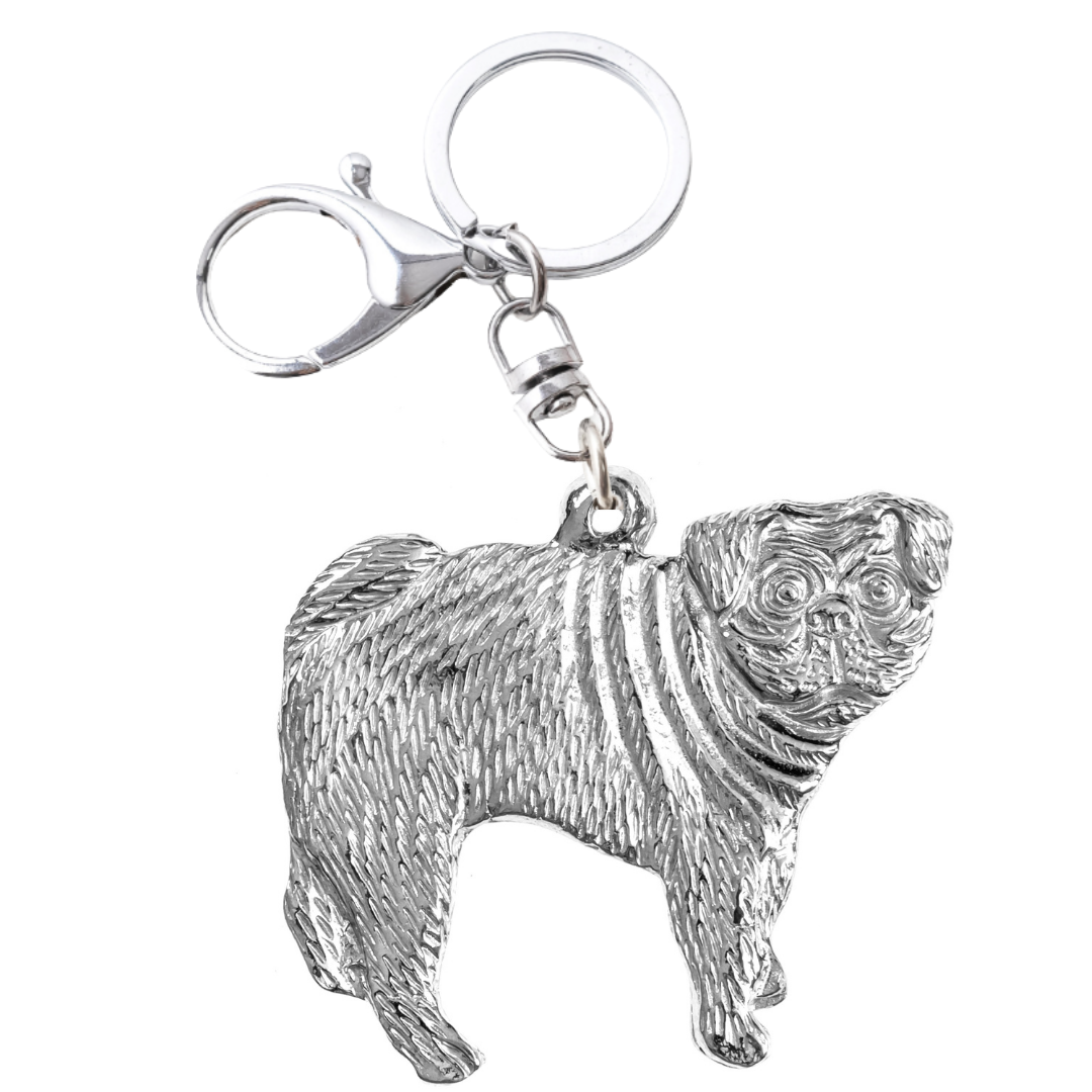 Silver Pewter Metal Pug Key Chain Top Gift Ideas - House of Morgan Pewter