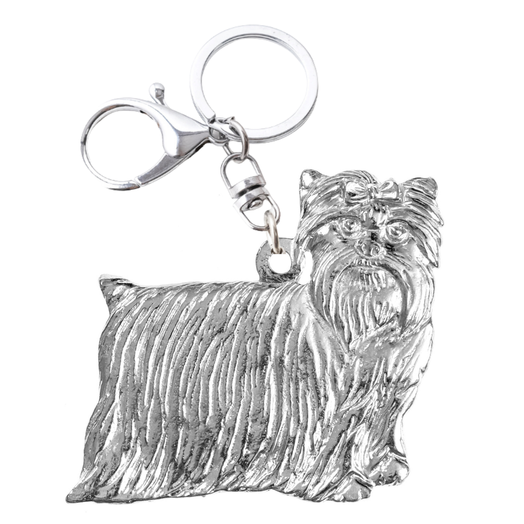 Silver Pewter Metal Yorkshire Terrier Key Chain Top Gift Ideas - House of Morgan Pewter