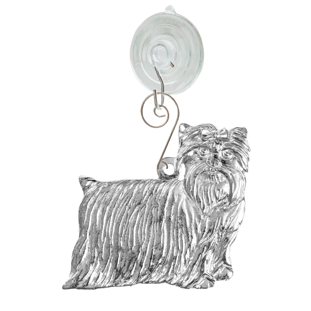 Silver Pewter Metal Yorkshire Terrier Suncatcher Top Gift Ideas - House of Morgan Pewter