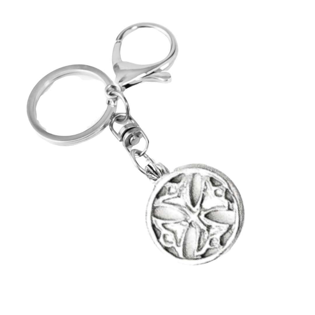Silver Pewter Metal Cross in a Circle Keychain Top Gift Ideas - House of Morgan Pewter