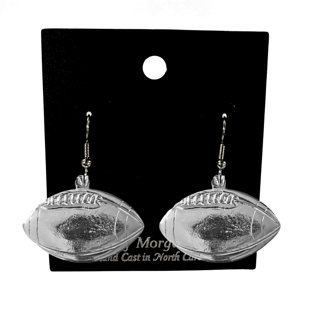 Silver Pewter Metal Football Earrings Top Gift Ideas - House of Morgan Pewter
