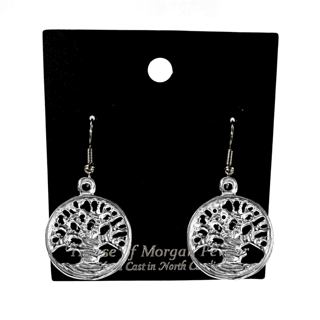Silver Pewter Metal Tree of Life Circle no Leaves Earrings Top Gift Ideas - House of Morgan Pewter