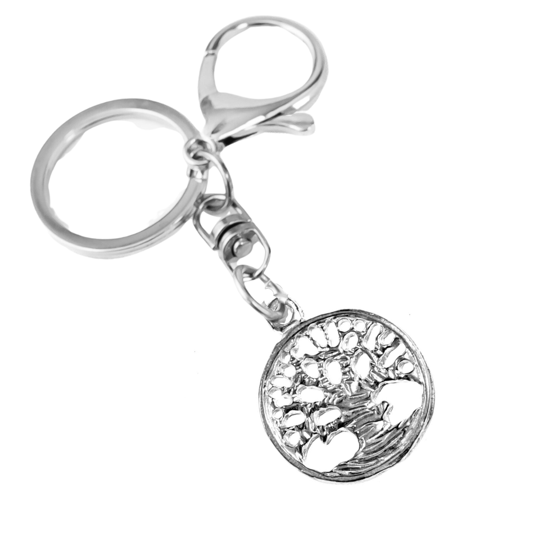 Silver Pewter Metal Tree of Life Circle no Leaves Keychain Top Gift Ideas - House of Morgan Pewter