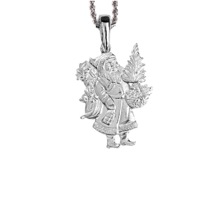 Silver Pewter Metal Santa with Tree Necklace Top Gift Ideas - House of Morgan Pewter