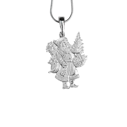 Silver Pewter Metal Santa with Tree Necklace Top Gift Ideas - House of Morgan Pewter