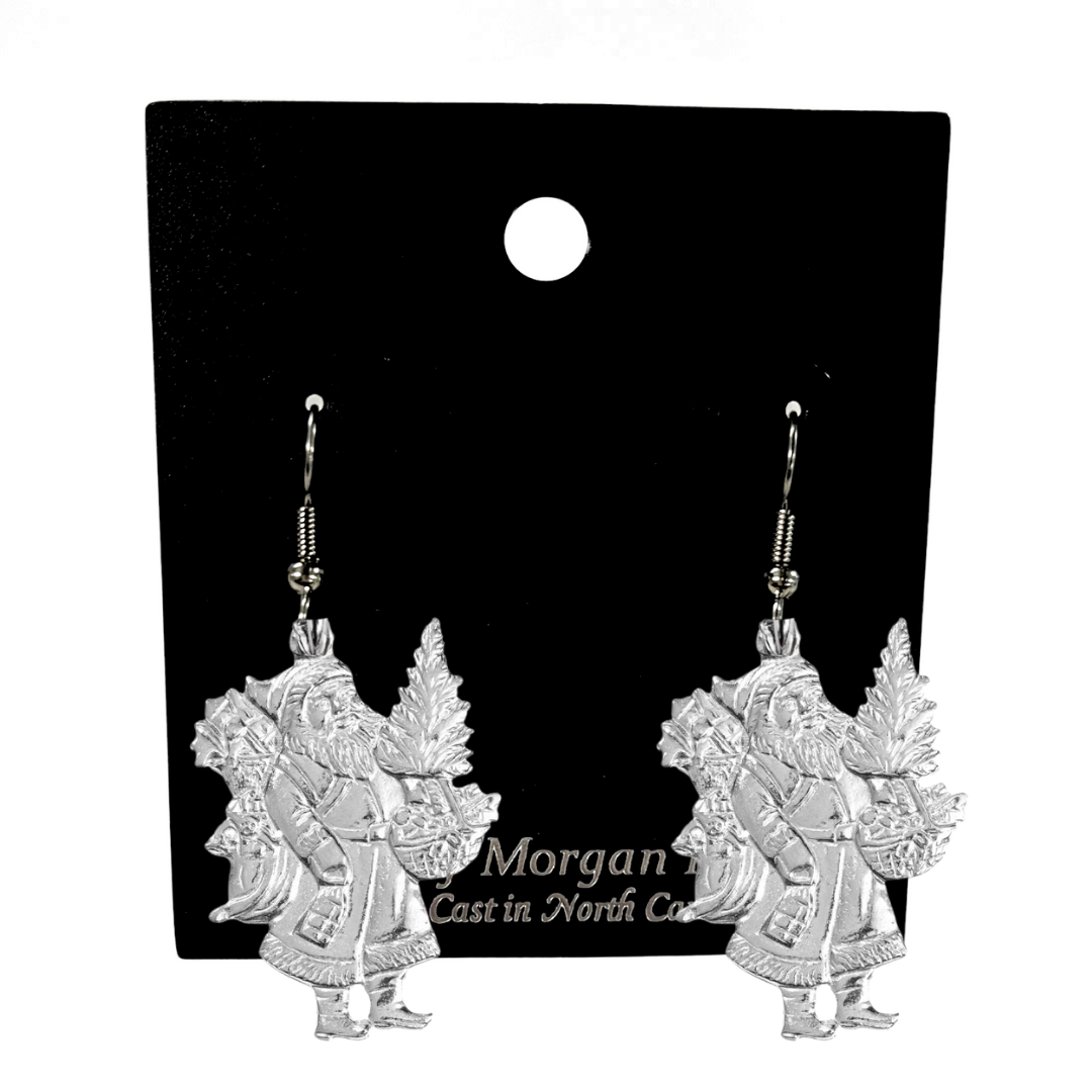 Silver Pewter Metal Santa with Tree Earrings Top Gift Ideas - House of Morgan Pewter