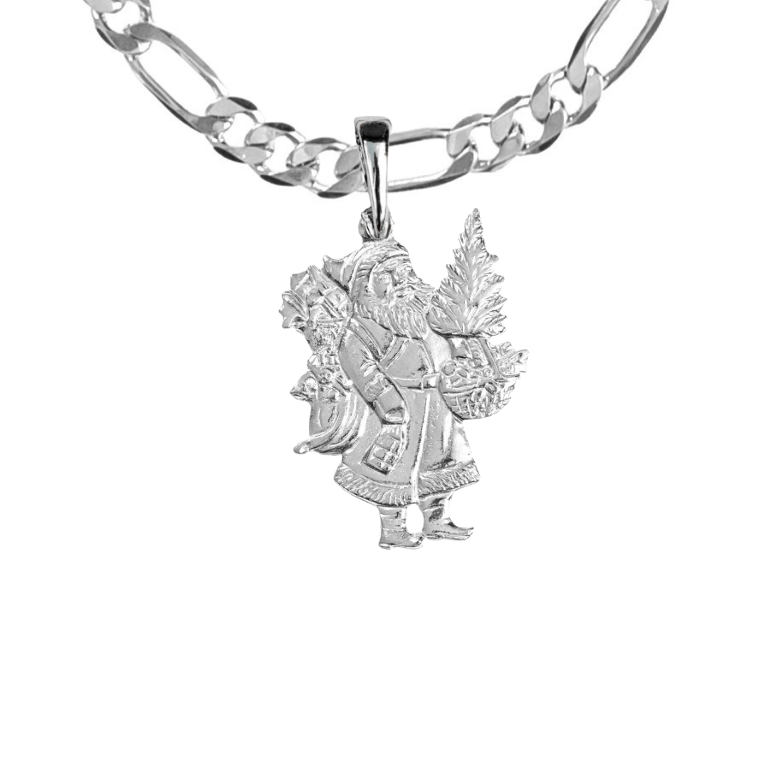 Silver Pewter Metal Santa with Tree Necklace Top Gift Ideas - House of Morgan Pewter