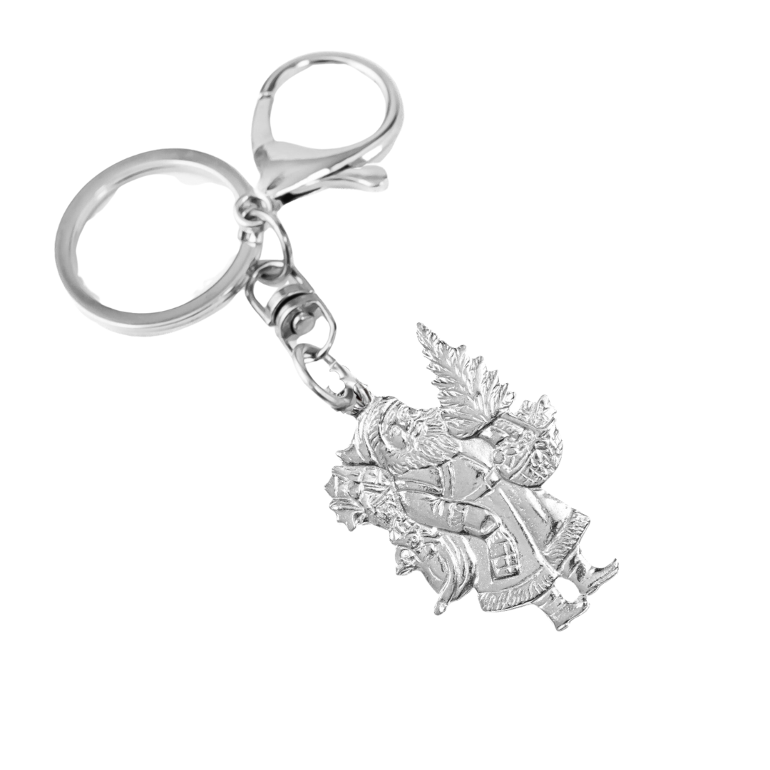 Silver Pewter Metal Santa with Tree Keychain Top Gift Ideas - House of Morgan Pewter