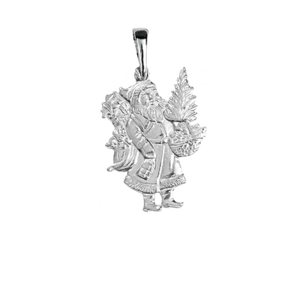 Silver Pewter Metal Santa with Tree Necklace Top Gift Ideas - House of Morgan Pewter