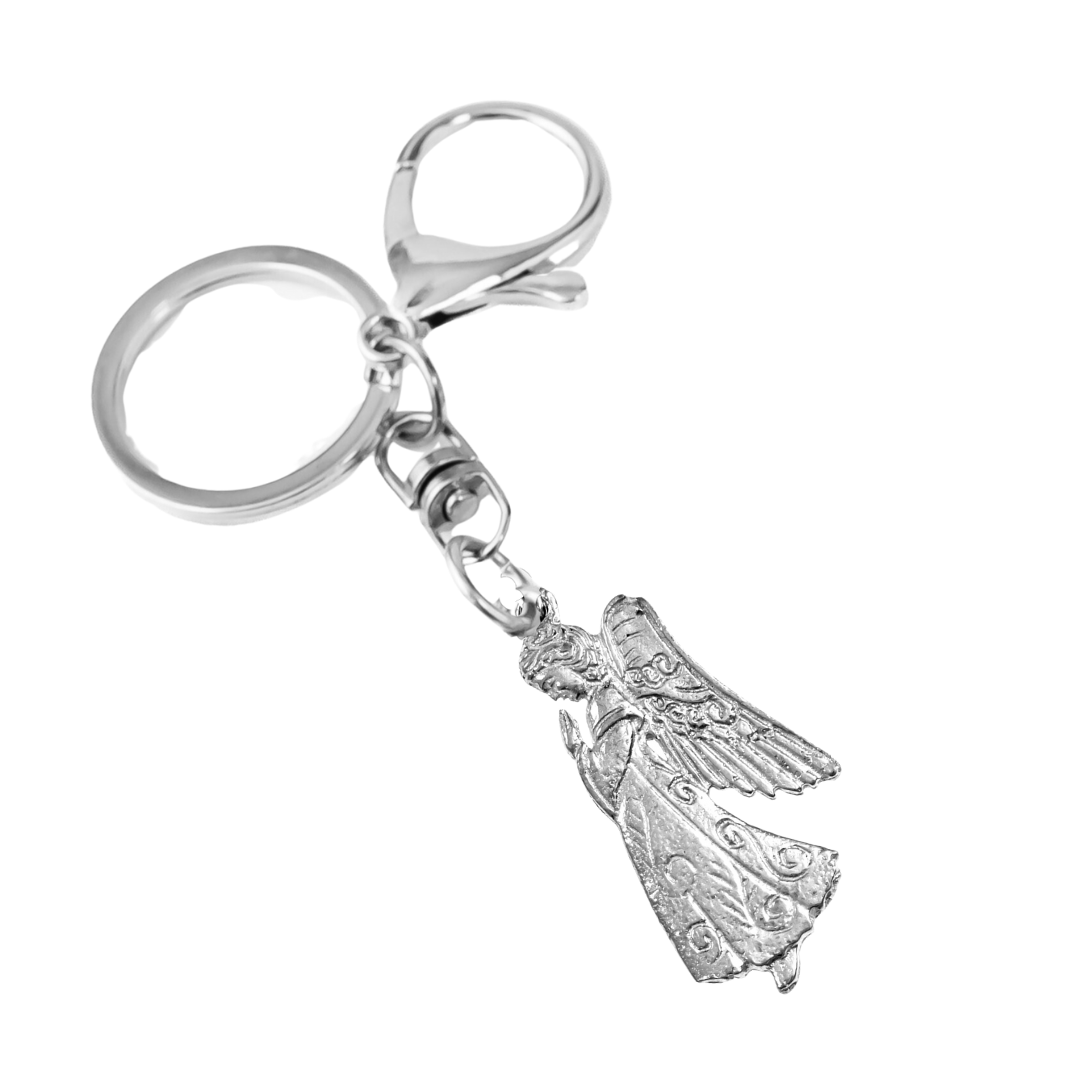Silver Pewter Metal Praying Angel Keychain Top Gift Ideas - House of Morgan Pewter
