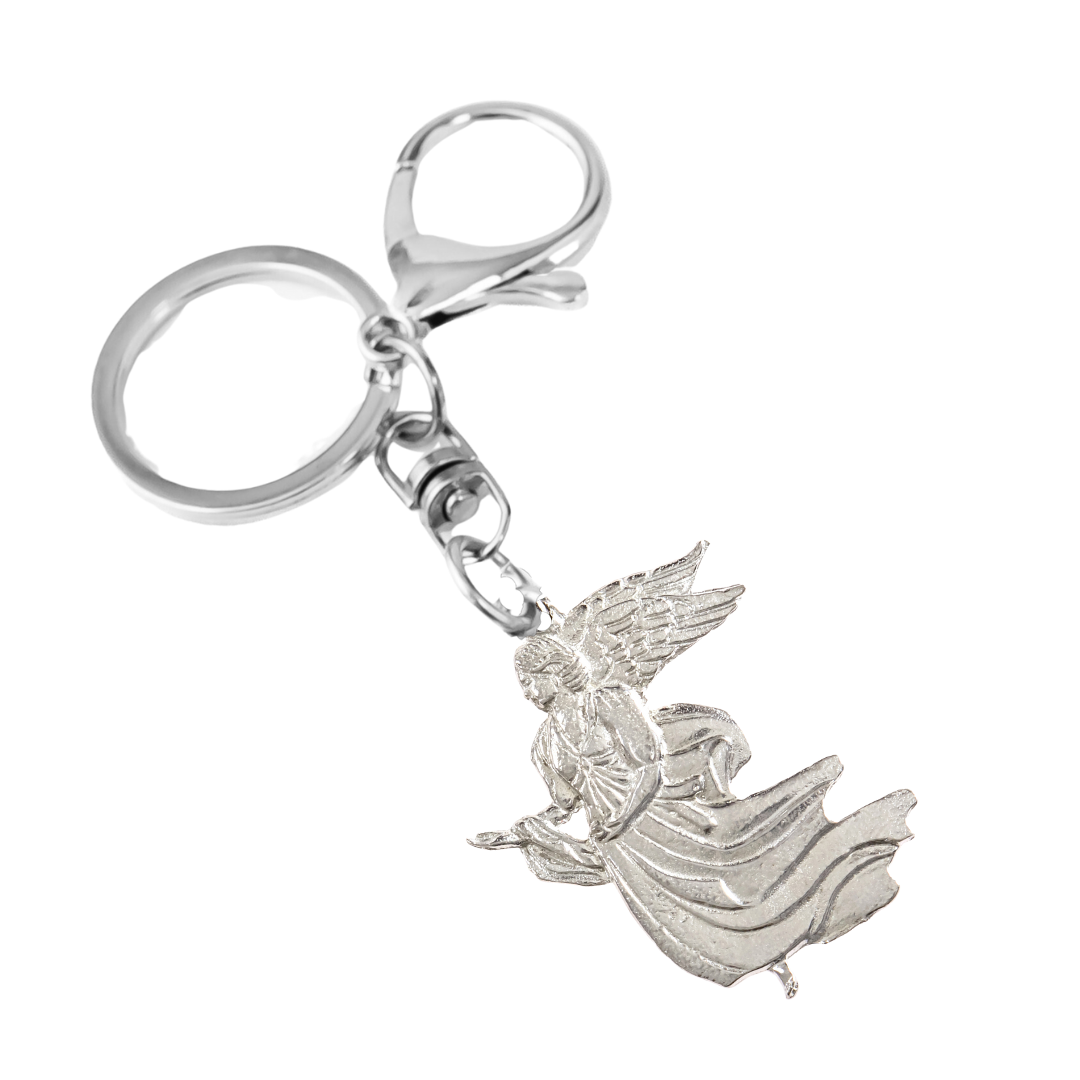 Silver Pewter Metal Floating Angel Keychain Top Gift Ideas - House of Morgan Pewter