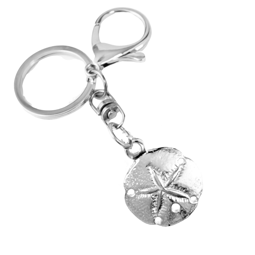 Silver Pewter Metal Sand Dollar Keychain Top Gift Ideas - House of Morgan Pewter