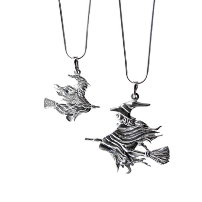 Handmade Witch on the Broom Necklace - Witch Jewelry - Halloween Gifts