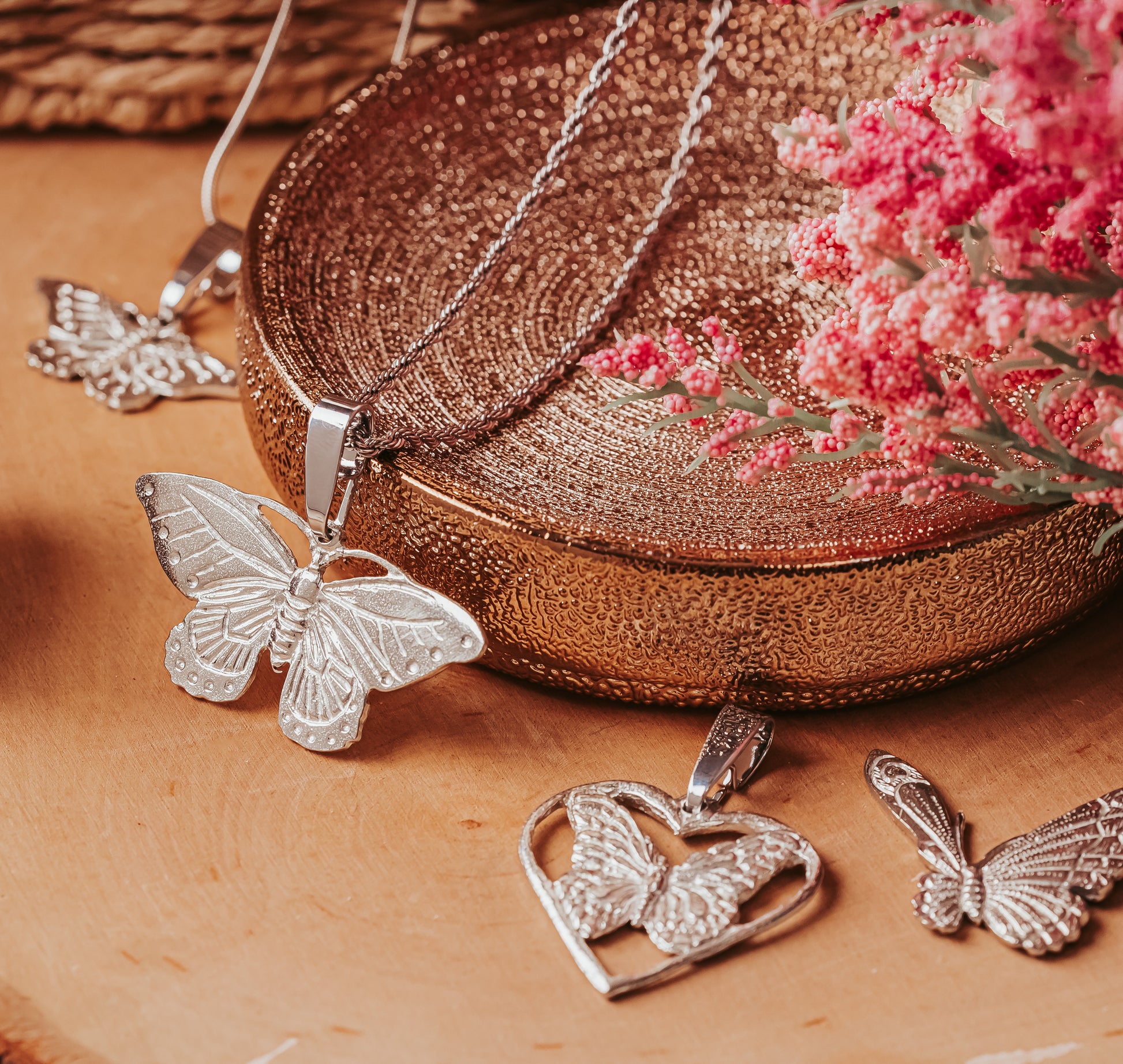 Pewter Butterfly Pendant Necklaces