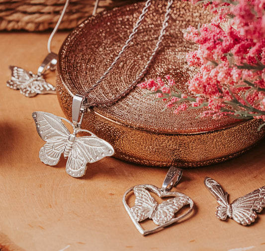 Pewter Butterfly Pendant Necklaces