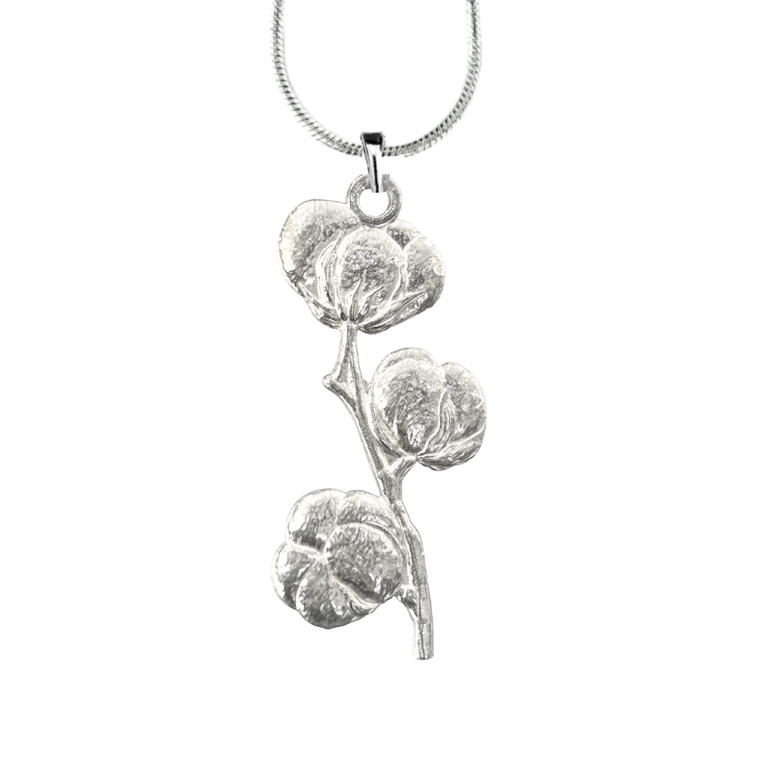 Pewter Cotton Boll Pendant Necklace