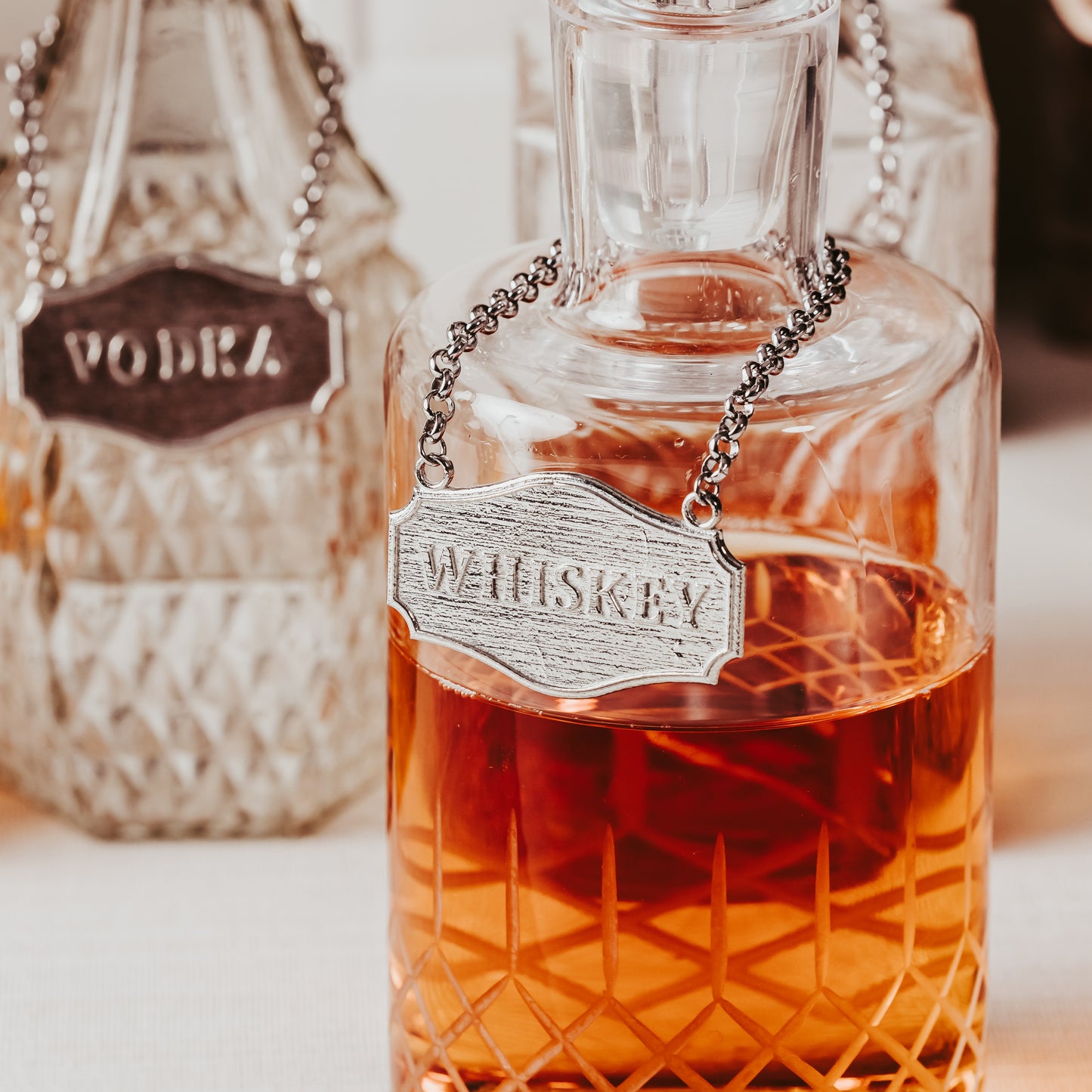 Elegant Decanter Tags - Pewter Liquor Label - Bar Gift Sets - Custom Engraved Decanter Tag