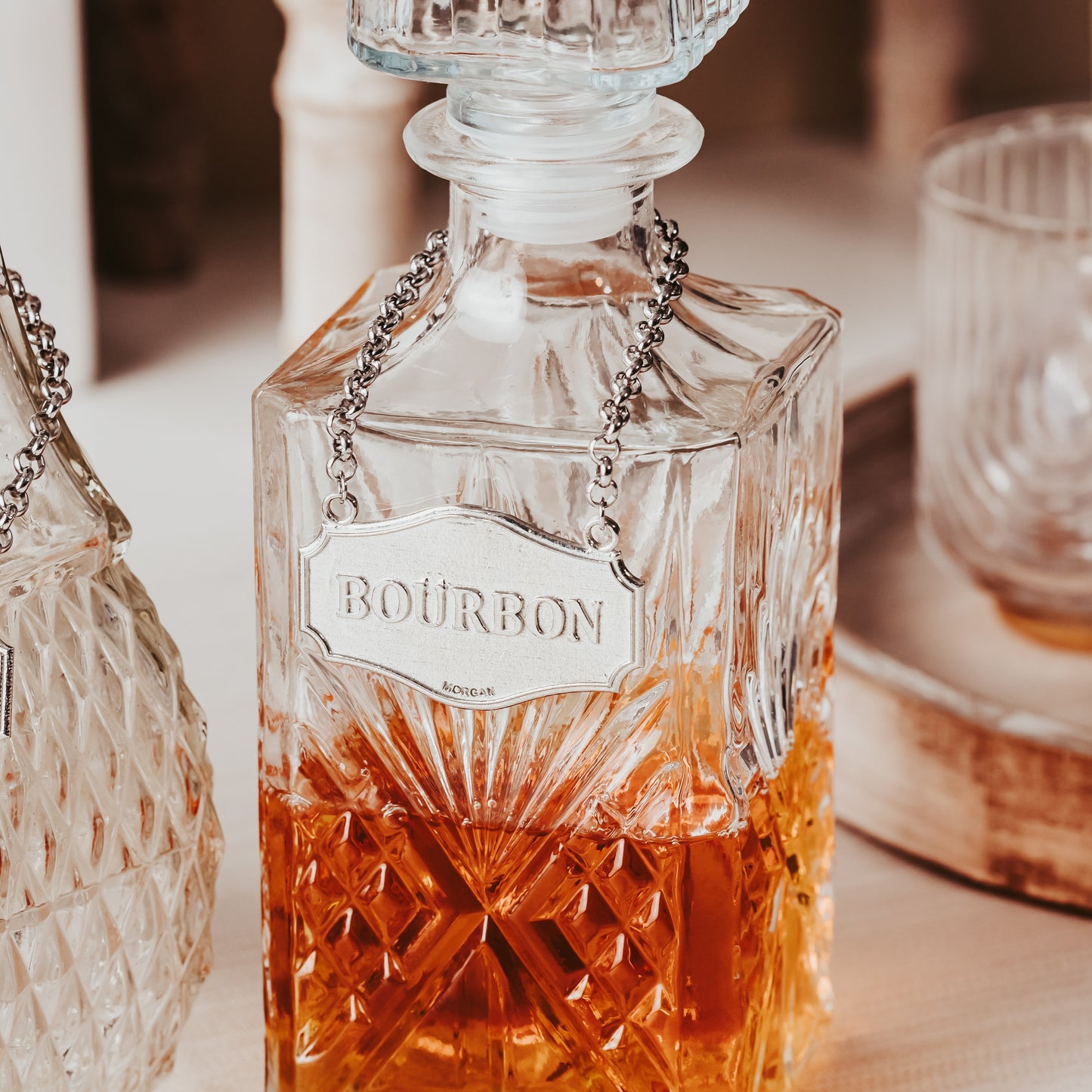 Elegant Decanter Tags - Pewter Liquor Label - Bar Gift Sets - Custom Engraved Decanter Tag
