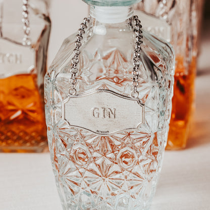 Elegant Decanter Tags - Pewter Liquor Label - Bar Gift Sets - Custom Engraved Decanter Tag