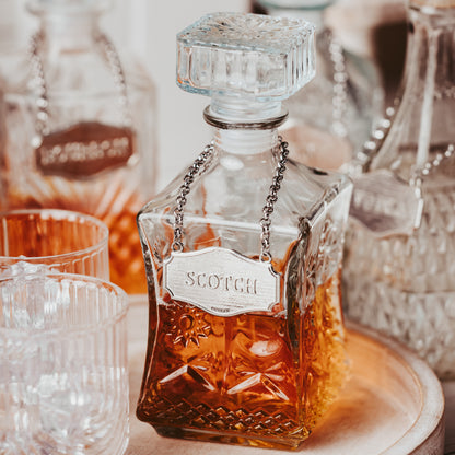 Elegant Decanter Tags - Pewter Liquor Label - Bar Gift Sets - Custom Engraved Decanter Tag