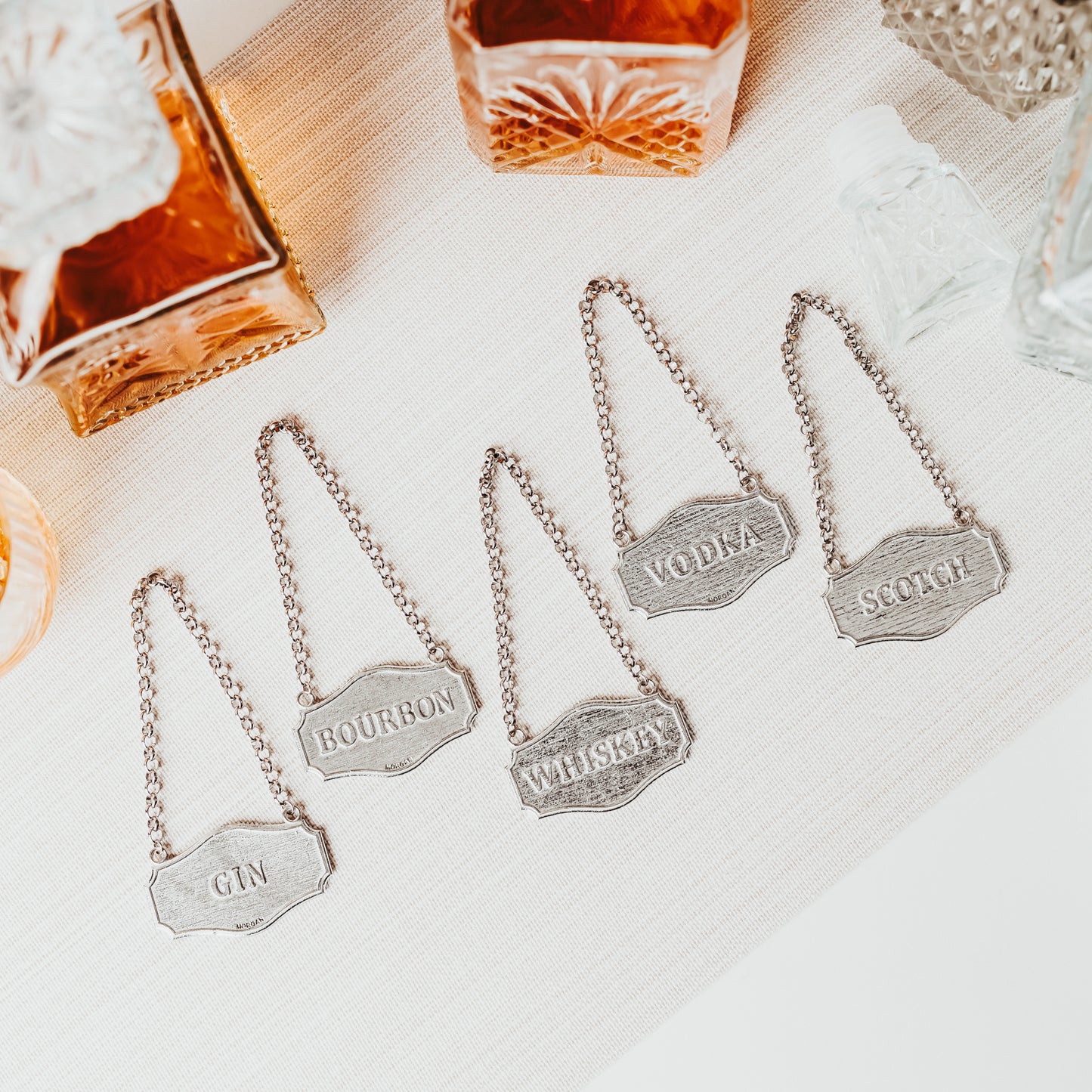 Elegant Decanter Tags - Pewter Liquor Label - Bar Gift Sets - Custom Engraved Decanter Tag