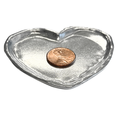 Handmade Pewter Coin Dish - Heart and Circle Ring Holder - Engraved Ring Dish