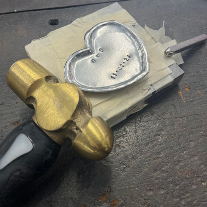 Handmade Pewter Coin Dish - Heart and Circle Ring Holder - Engraved Ring Dish
