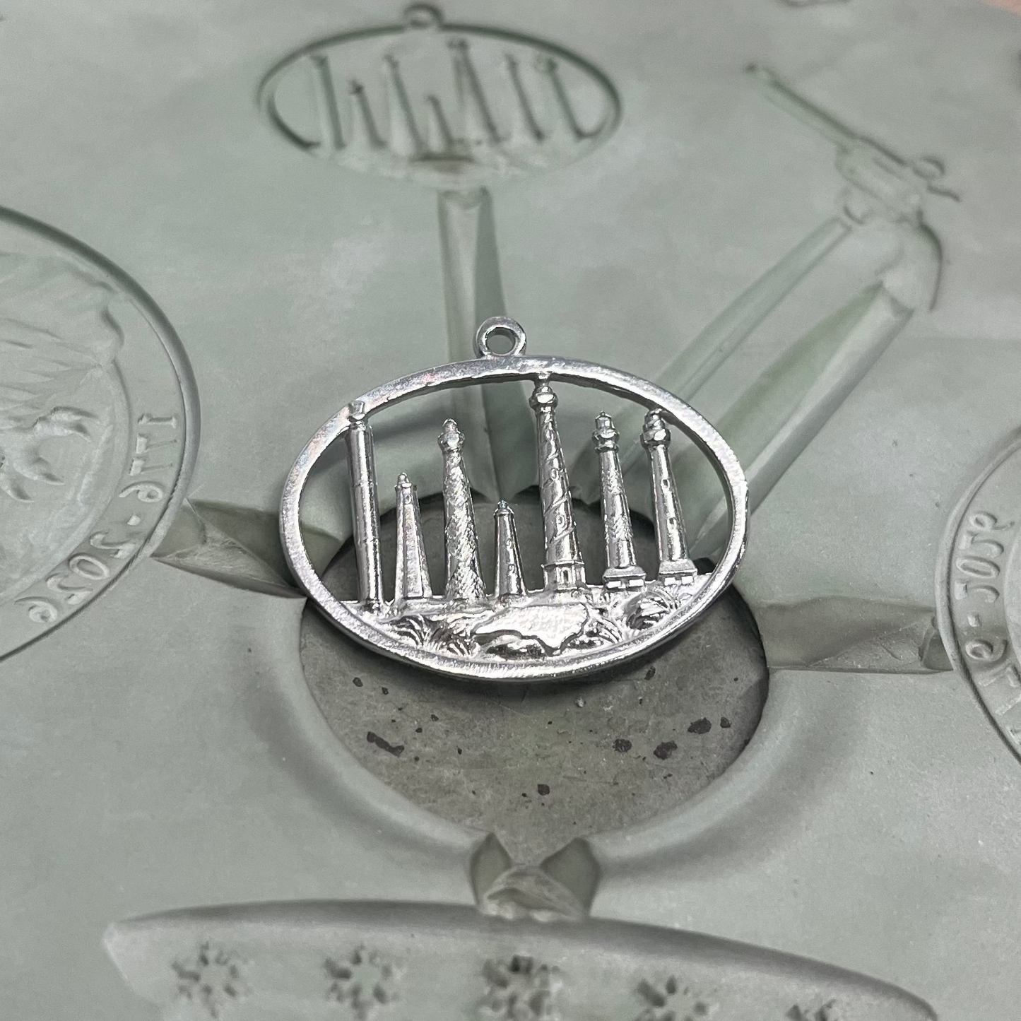 Pewter NC Lighthouse Pendant Necklace