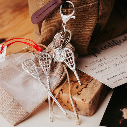 Custom Lacrosse Stick with Initial Keychain and Bag Charm - Personalized Lacrosse Player Gift